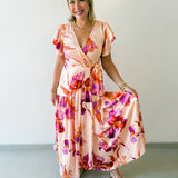 Floral Satin Asymmetrical Dress