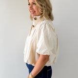 Puff Sleeve Bubble Hem Top - Ecru