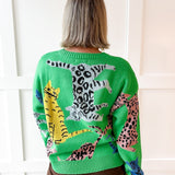 Jungle Feline Knit Sweater - Green