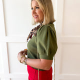 Mock Neck Crop Knit top-  Olive