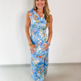 Floral Satin Cowl Midi Dress