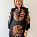 Embroidered Faux Leather Dress - Black