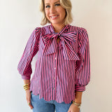 Bow Striped Top - Pink Pine