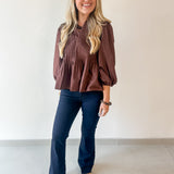Poplin Peplum Pleated top - Brown