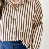 Long Sleeved Striped Shirt - Ecru-Brown