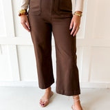 Soft washed wide leg pants- Brown