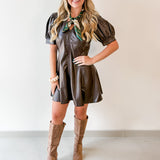 Vegan Pleather Puff Sleeve Dress