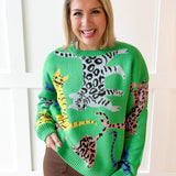 Jungle Feline Knit Sweater - Green