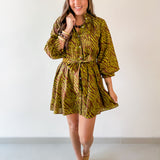 Zebra Print Self tie Dress - Olive