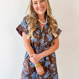 Floral With Scallop Details Dress - Brown