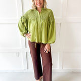 Smocked Satin Top - Teal Leaf