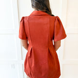 Front Pleated Suede Mini Dress - Rust