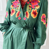 Floral Waist Tie Midi Dress - Green