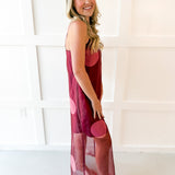 Polka Dot Sheer Maxi Dress - Burgandy