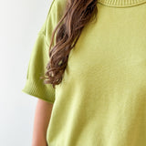 Crew Neck Elbow Length Sleeve Knit Top - Green