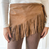 Faux Suede Fringe Neck-Waist Wrap- Camel