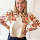 Floral Embroidered Puff Sleeve Top