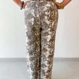 Snake Print Cropped Wide Leg Pants- Ecru