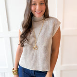 Two Tone Knit Vest Top- Camel