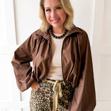 Bomber Jacket with Puff Sleeves - Brown