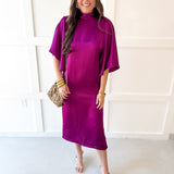 Flowy Satin Tie Back Midi Dress - Plum