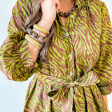 Zebra Print Self tie Dress - Olive