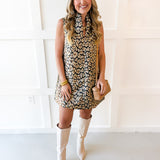 Jaquard Stand Collar Mini Dress - Taupe