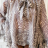 Zebra Peasant Blouse - Cream