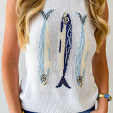 Round Neck 'fish' Knit Vest- Cream