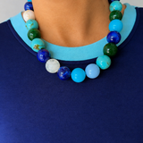 Multi Blues/Beige Beaded Necklace