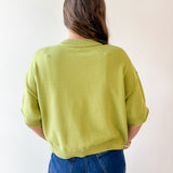 Crew Neck Elbow Length Sleeve Knit Top - Green