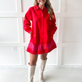 Accent Trim Shift Dress - Red