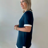Contrast Trim Round Neck Dress - Navy