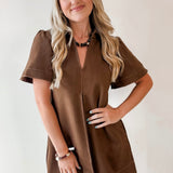Front Pleated Suede Mini Dress