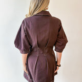 Contrast Stitch Shirt Dress - Brown