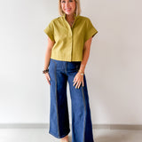 Stand Collar Top Button Placket -Olive