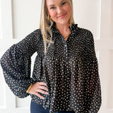 Polka Dot Satin Smocked Blouse
