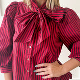 Bow Striped Top - Red Brown