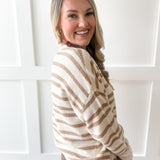 Striped Crew Neck Sweater- Taupe
