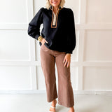 Color Contrast  Zip Up Top - Black