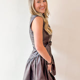 Faux Leather Belted Drop Waist Dress