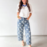 Star Printed Barrel Leg Pants
