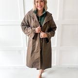 Water Resistant Midi Coat - Khaki Brown