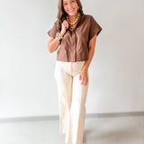 Vertical Seam High Waist Pants - Ecru