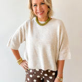 Heathered Crew Boxy Top - Oatmeal
