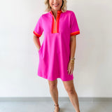 Front Zip Up Solid Casual Dress - Pink