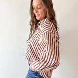 Long Sleeved Striped Shirt -Pink-Brown