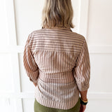 Light Stripe Waist Tie Blouse- Taupe