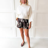 Embroidery High Wasit Shorts - Brown