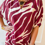 Zebra Print Midi Dress - Merlot